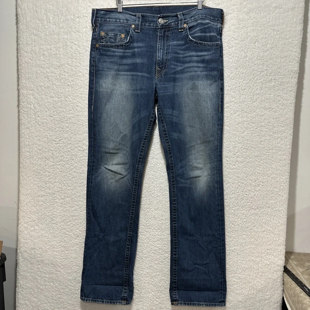 Vintage True Religion World Champ Blue Wash Straight Jeans Sz 36 Made In USA‎